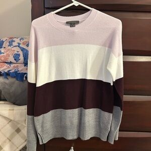 French Connection Women's Striped Crewneck Sweater - Pink, White, Brown, Gray